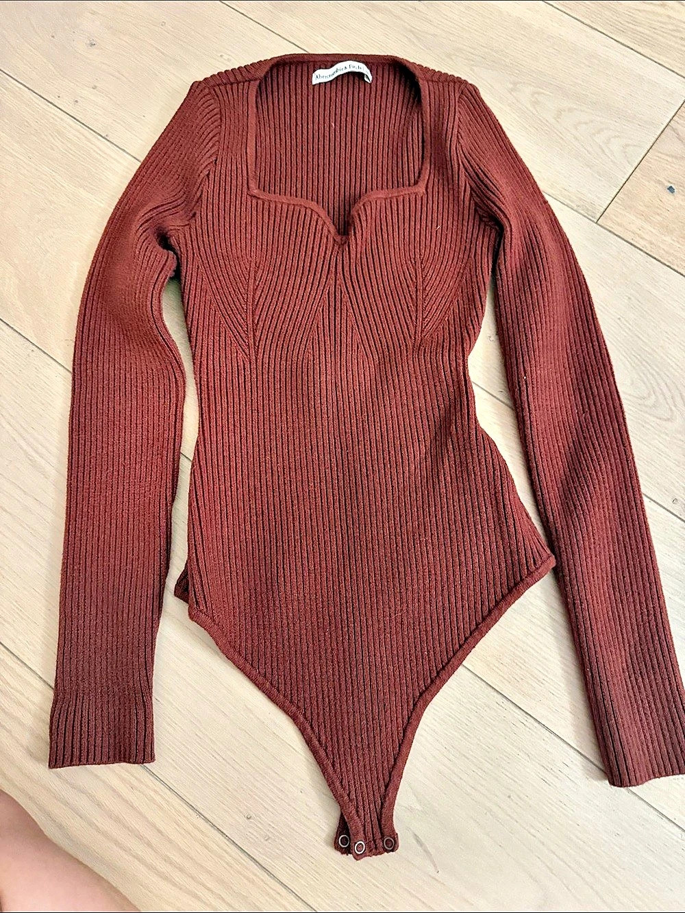 Abercrombie & Fitch Long-Sleeve Sweetheart Sweater Bodysuit Brown Small